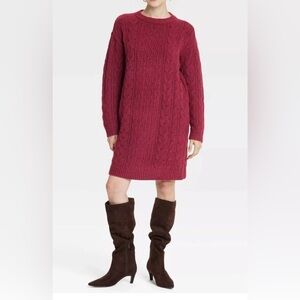 Universal Thread Women's Long Sleeve Cable Knit Mini Sweater Dress MaroonSize XS